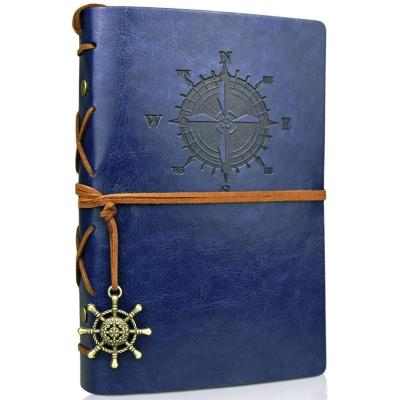 China Vintage Printed Travel Leather Journal PU A6 Notebook Diary Notepad Planner Refillable Journal Notebook for sale