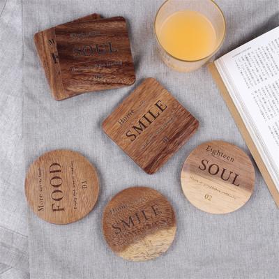 China Mini Endgrain Cup Mugs Resin Sustainable Natural Square Blank Round Bambus Custom Engrave Logo Solid Acacia Wood Coaster For Drinks for sale