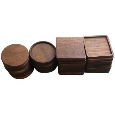 China 100% Bambus Desktop Black Walnut Drink Coasters Heat Insulation Natural Sustainable Heat Resistant Reusable Dark Wooden Coasters With Stand for sale