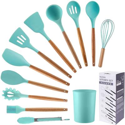 China Viable Bambus Pocket Marble Baby Kitchenware Sets Turner Ladle Cookware Baby Silicone Spatula Utensils With Copper for sale