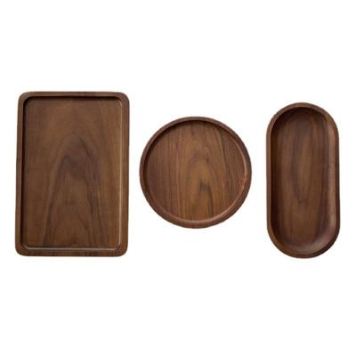 China Sustainable Bamboo Rolling Tray Small Wooden Serving Tray Coffee Solid Wood Custom Walunt Wooden Serving Tray Tea for sale