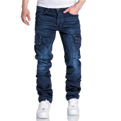 China Best Quality Denim Cargo Pants Mens Biker Breathable Wholesale Male Casual Blue Jeans Zipper Multi Pocket Lattice For Man for sale