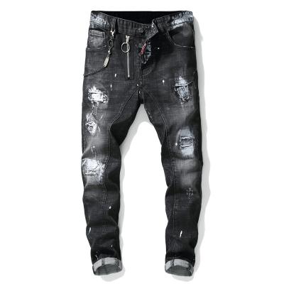 China New Style Ragged Paint Men's Stitching Breathable Slim Pants Stylish Black Ripped Jeans For Men for sale