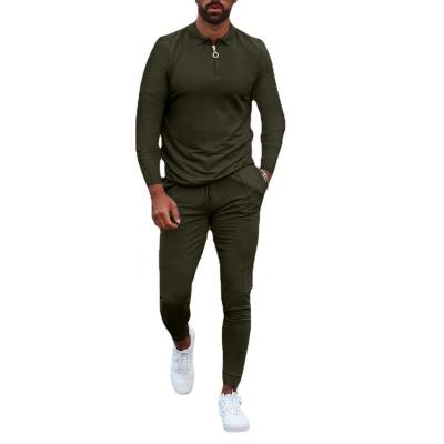 China 2021 Autumn New Men's Jogging Suit Solid Color Lapel Fitness Sportswear Two-piece Long-sleeved Casual Breathable Pants for sale