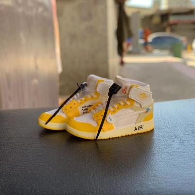 China 1/6 New Color AJ1 Sneaker 3d Plastic Key Chain Yellow OUCH Crossover With Mini Box for sale