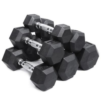 China Bodybuilding Fitness Gym Equipment Weightlifting Weightlifting Gym Equipment Black Cast Hex Dumbbells Fixed Rubber Set for sale