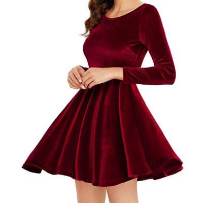 China Anti-Static Anti-static Women's Velvet Dresses Long Sleeve Rocket Skater Casual Short Dress Y10520 for sale