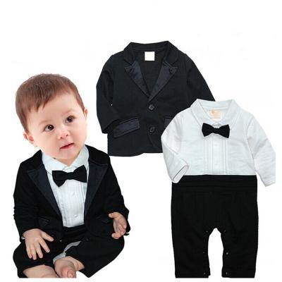 China 100% Cotton Baby Boy Overalls 2Pcs Romper 2Pcs Toddler Tuxedo Gentleman Long Sleeve Outfits With Bowtie Coat Boys Wedding Suits Y10701 for sale