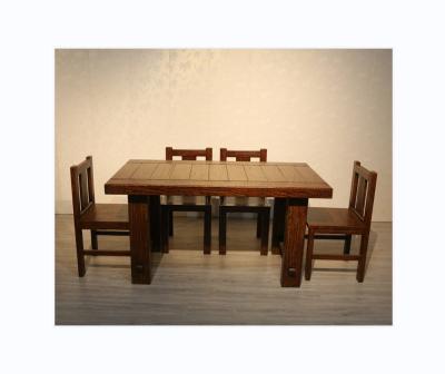 China Nordic Minimalist Wooden Dining Table Plank Chairs Set Farmhouse Saving Furniture Set With Chairs for sale