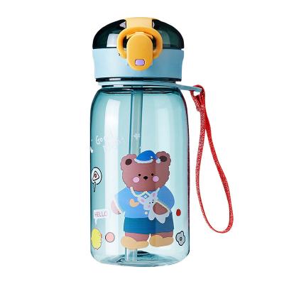 China Cute Children Cartoon Summer Water Bounce Lid Straw Portable Cup Stocked Primary School Plastic Student Cup Bear for sale