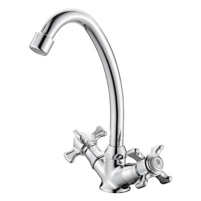 China Modern Double Handle Deck Mounted Water Ridge Kitchen Faucet Tap for sale