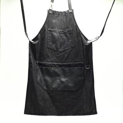 China DEQI Fashion Apron Fashion Denim Oil Proof Kitchen Aprons Customized Logo Kitchen Apron for sale