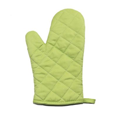 China Promotional DEQI Embroidered Palm Side Rhombus Flame Retardant Heat Resistant Green Pattern Cooking Kitchen Microwave BBQ Cotton Oven Gloves Mitt for sale