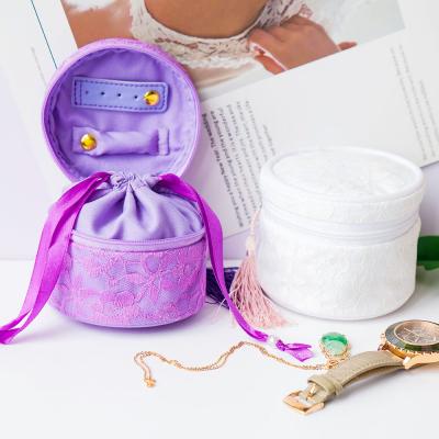 China Custom Women's Lace Small Earring Case Travel Jewelry Organizer Bag Ring Necklace Storage Jewelry Packaging for sale