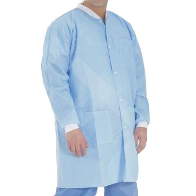 China Good Quality SMS Breathable Disposable Lab Coat With Knit Cuff Shirt Collar for sale