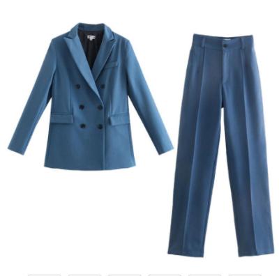 China Anti-Wrinkle Women's Jacket Blazer Office Suit Double Breasted Solid Long Sleeve Suit+Pants Blazer Women Mujer for sale