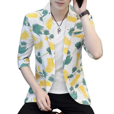 China Men's Waterproof Thin Blazers Summer Mesh Breathable Casual Suit Jacket Fashion Half Flower Printed Social Street Wear Dress Coat for sale