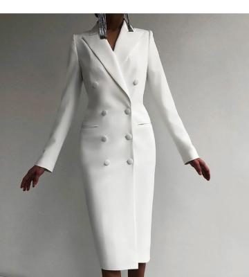 China Washable Women's Suit Jacket Long Blazer One Piece Double Breasted Tuxedo Formal Dress for sale