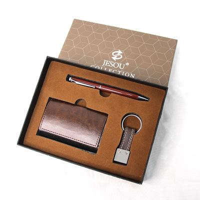 China Men'S Gift Set Business Card Box + Signature Pen + Key Chain Gift Box 3-Piece Annual Office Gifts Wholesale for sale