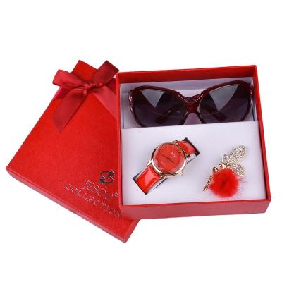 China Hot sale hot life waterproof quartz watch + sunglasses + brooch three-piece set Valentine's Day gift set for girls for sale