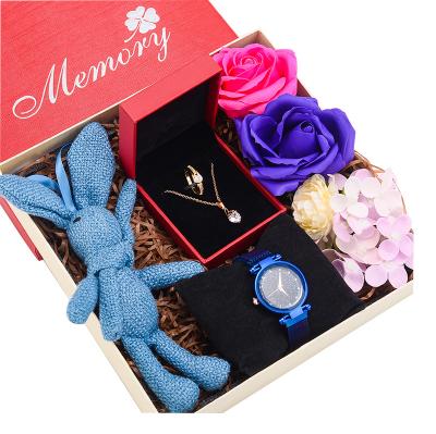 China Wedding Decoration Watch Necklace Earrings Soap Flower Romantic Valentine Gift Set Girlfriend for sale