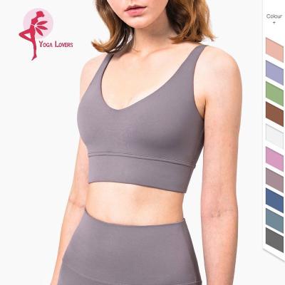 China High Quality Sports Bra Women Deep V Breathable Aplet Padded Crop Tank Yoga Bras Workout Fitness Wide Shoulder Vest Top for sale