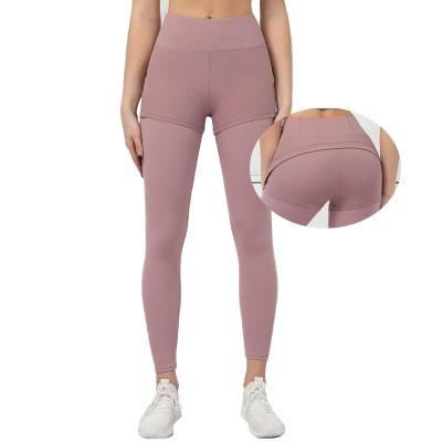 China SY6567 Antibacterial Women's High Waist 2 In 1 Gym Gaiters Bare Feeling Pants Up Butt Yoga Ankle Lift Workout for sale