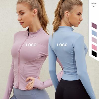 China Activewear Full Zipper Workout Jackets Pocket Long Sleeve Slim Running Top Shirts Quick Dry Plus Size Fall/Winter With Thumb Hole for sale