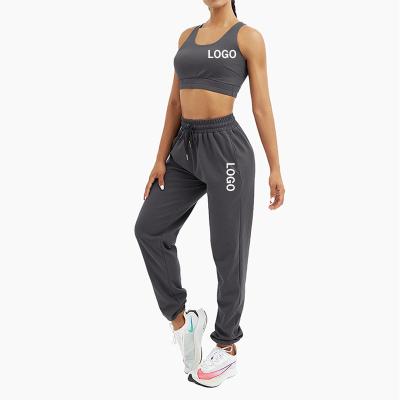 China New Breathable Lounge Wear Sports Set Bra Cotton Drawstring Sweatpants Loose Fit Fitness Set for sale