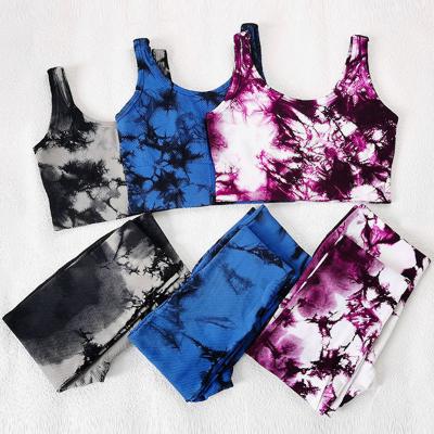 China TZ2836 Women Breathable Seamless Tie-Dye Yoga Sets High-Waisted Sports Bra Butt Lift Fitness Gaiters Set for sale