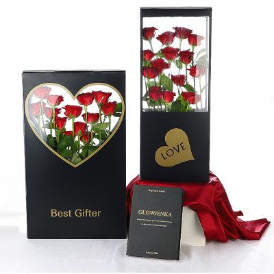 China Artigos De Florista Verpackung Materials Purchasing Artigos De Florista Verpackung Recycled Up-to-date Solid Color Layout Love Window Flower Gift Box for sale