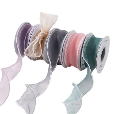 China Snow Yarn Ribbon Satin Lace Ribbon Holographic Transparent Christmas Gift Wrapping Decorative Ribbon for sale