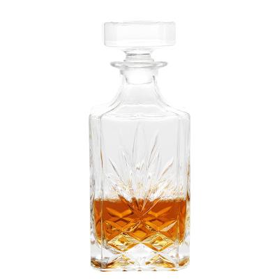 China Custom Square FILE Vodka Whiskey Liquor Glass Gin Rum Brandy Spirit Crystal Decanter Bottle 750ML for sale