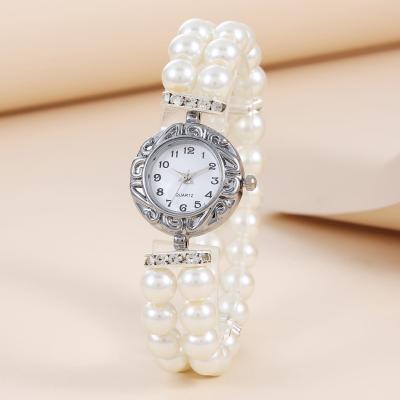 China Wholesale hot-selling stopwatch leisure temperament simple pearl quartz watch plastic strap set women's watch for sale