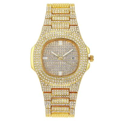 China Full Calendar Wrist Watch Diamond Gold Silver Gold Men Watches Hip Hop With Case Jewelry Gifts Big Diameter Watch Suppliers for sale