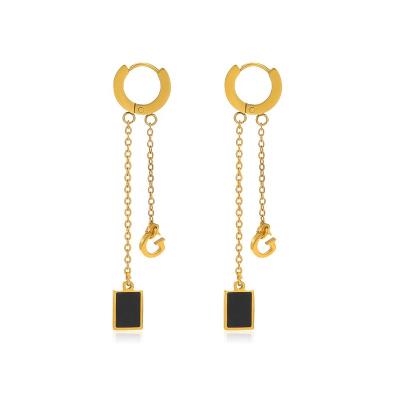 China 316L Stainless Steel Chain 316L Stainless Steel Rectangle Black Dangle Earring Environmentally Friendly Gold Plated Letter G Double Earring For Women for sale