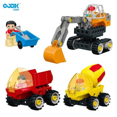 China OUDK Eco-friendly Material Toys 2021 Children's Educational Engineering Vehicle To Assemble Big Block Brick Building Blocks Car Toys for sale