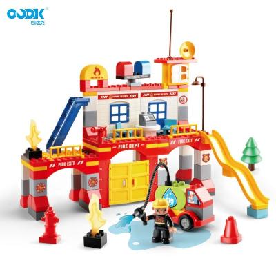 China Eco-friendly Material OUDK Toys Wholesale 2022 Children Educational Toy Puzzle Large Particle Building Fire Truck Block Set Toys Children Block for sale