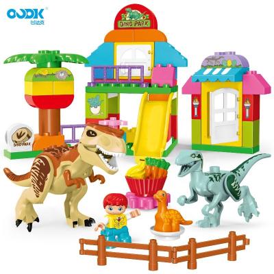 China OUDK Eco-Friendly Material Toys Best Selling Amazon Toys Dinosaur Park Jurassic World Sets Large Particle Plastic Building Blocks For Kids for sale