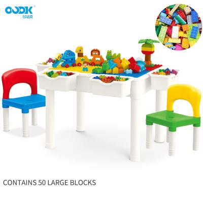 China OUDK Eco-friendly Material Toys Indoor Animal Blocks Puzzle Blocks Table Building Blocks Toys Kids Furniture Plastic Blocks Set Plastic Gifts Pedagogicos for sale