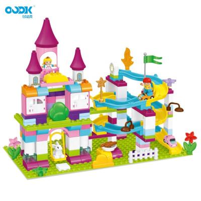 China Eco-Friendly Material OUDK Toys DIY Sliding Puzzle Block Set Castle Racing Track Scene Blocks Construction Vehicle Educational Interactive Toy for sale