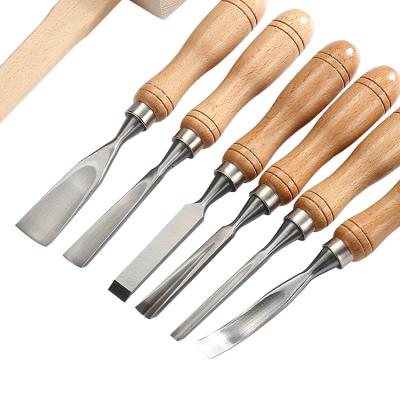 China 7pcs Wood Work Handle Wood Straight Flat Wood Chisels Set With Wooden Case Packing for sale