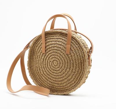 China Other New Korean Non Woven Straw Round Sea Beach Shoulder Bag Handbag Summer Round Large Straw Tote Crossbody Bag For Women for sale