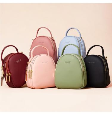 China Small Forever Young Multiprupose Mini Soft Leather Women Shoulder Bag Handbag 3 Layer Pocket Anti-theft Fashion Backpack for sale