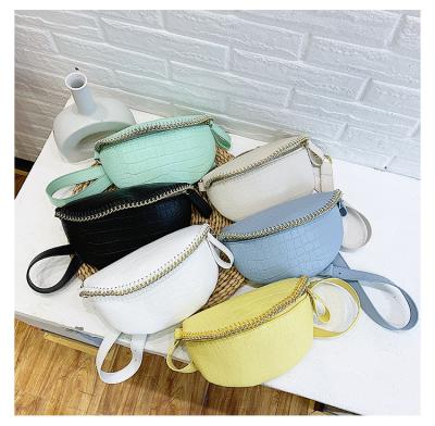 China New Sprin Stone Ornament Chain Color Printing PU Print Stone Multifunctional Design Shoulder Anti-theft Leather Fanny Pack Waist Bag Worthless Bag for sale