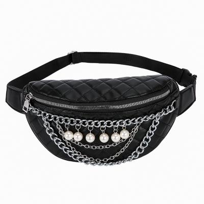 China New Lady Fashion Embroidered Square Pearl Chain Mullifunctional Use Fanny Pack Waist Bum Bag Anti-theft Designers For Women for sale