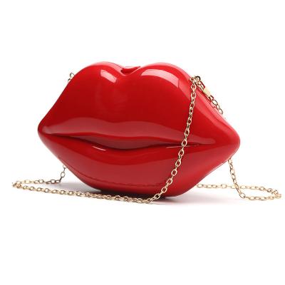 China Lady Women Acrylic Red Daily Lipstick Shape Evening Clutch Purse Clutch Purse Resin Sexy Cross - Body Bag Women Party Cosmetic Shoulder Bag for sale