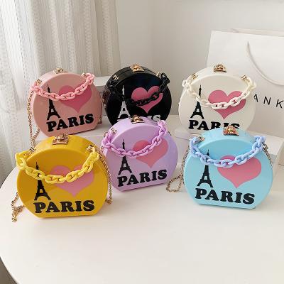 China 2022Luxury Daily Cute Acrylic Round Shoulder Sling Handbags Print Letter Women Circle Handbags Female Chains Shoulder Messenger Bolsa for sale