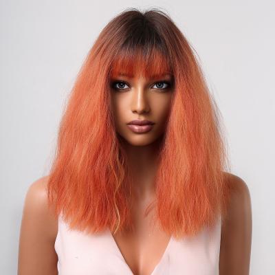 China Medium Wave Wig Body Wave Wig Orange Oval Brown Length Wig Wholesaler for sale