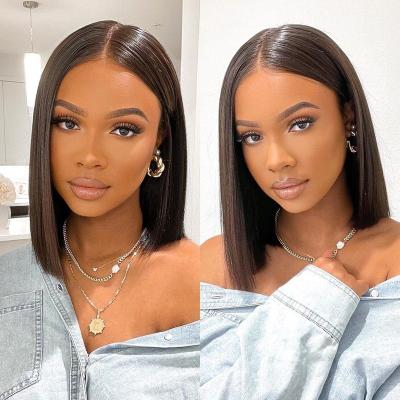 China Brazilian Straight Short Straight Remy HD Bob Wig Natural Transparent 4x4 Closed Lace Front Wig Human Wig for sale